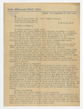 Lettera dattiloscritta di Remo Jona