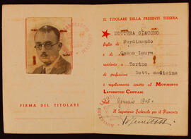 Tessera personale di iscrizione di Giacomo Mottura al Movimento Lavoratori Cristiani