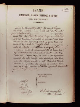 Esami d'ammessione alla Scuola superiore di Metodo dal 21 luglio 1848 al 7 novembre 1851